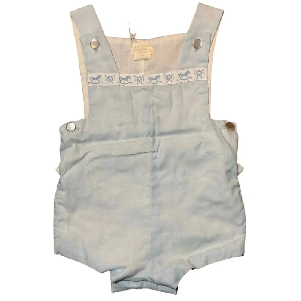 VTG C.I. Castro Baby Boy Blue Rocking Horse Shortall Peter Pan Bobby Suit 12 Mos